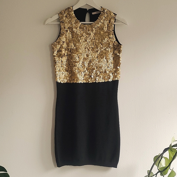 Red Valentino Gold Sequin Sweater Dress - joarbit.com